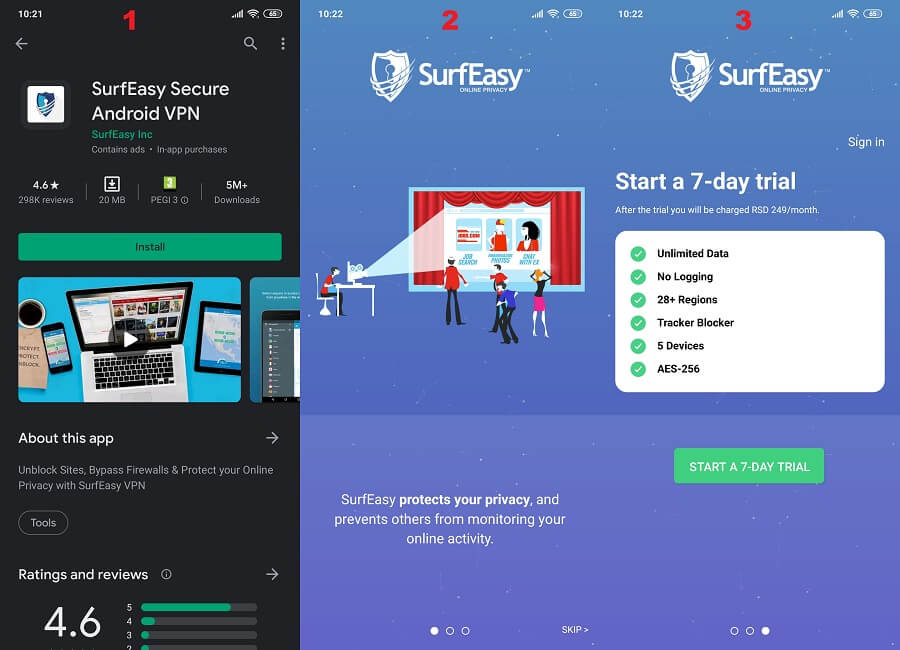 Surfeasy Android 1,2, 3