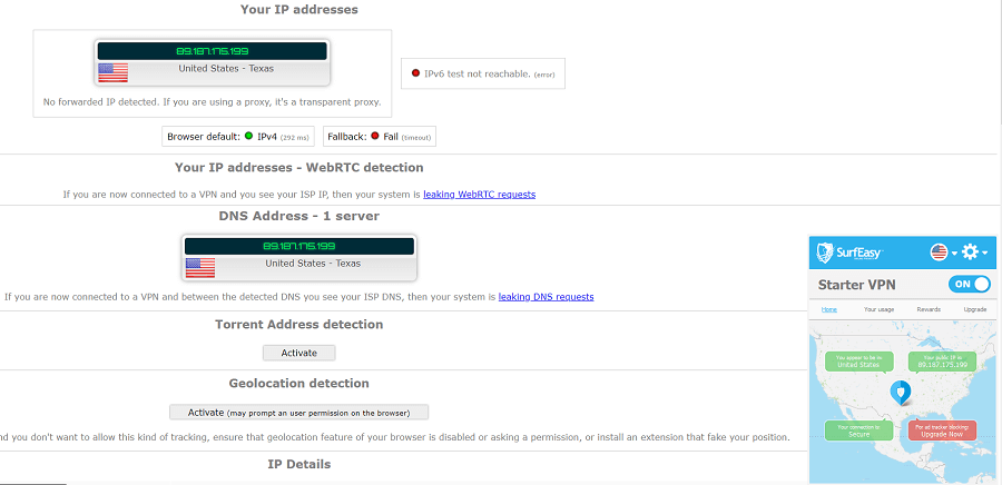 Surfeasy IP Leak Test