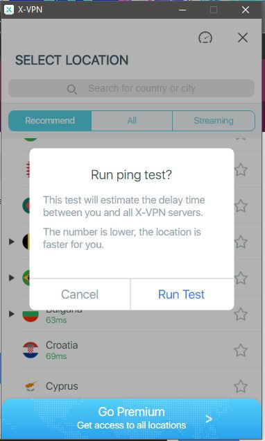 X-VPN Ping Test