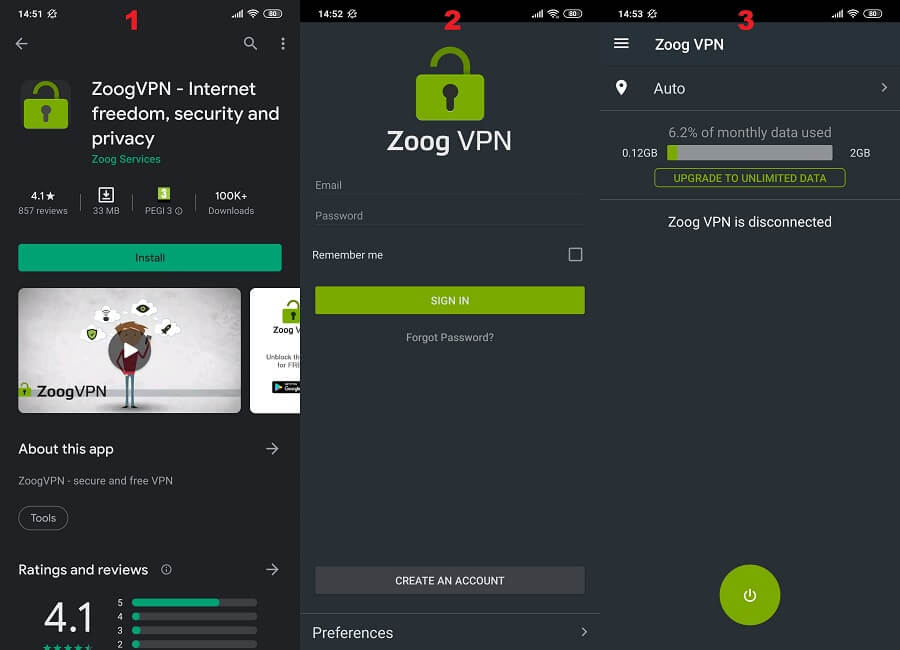ZoogVPN Android 1, 2, 3