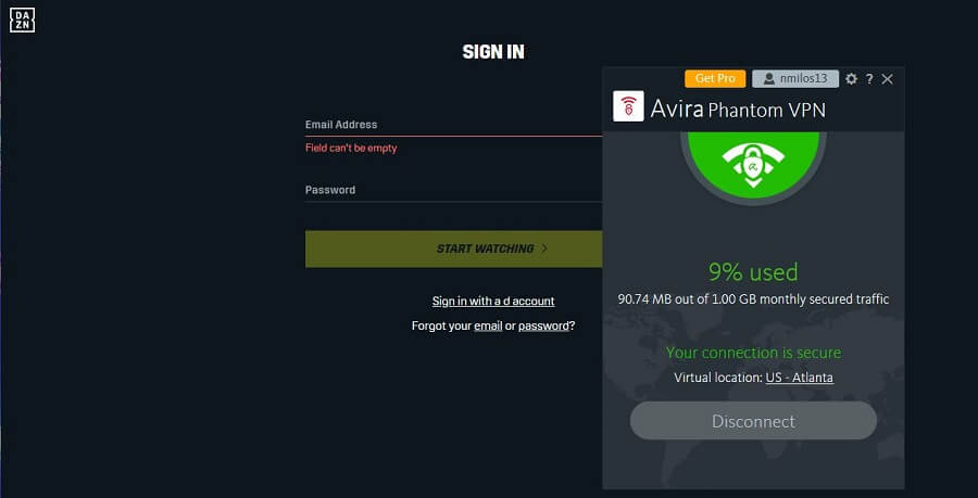 Avira Phantom VPN DAZN