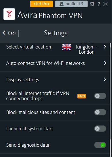 Avira Phantom VPN Special Functionalities