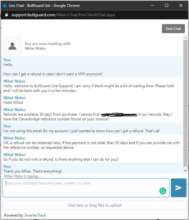 Bullguard VPN Refund Chat