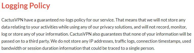 CactusVPN Privacy Policy