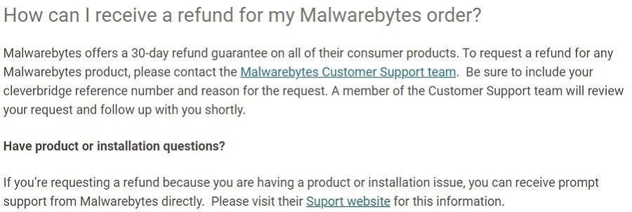 Malwarebytes Refund Policy