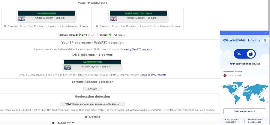 Malwarebytes VPN IP Leak Test