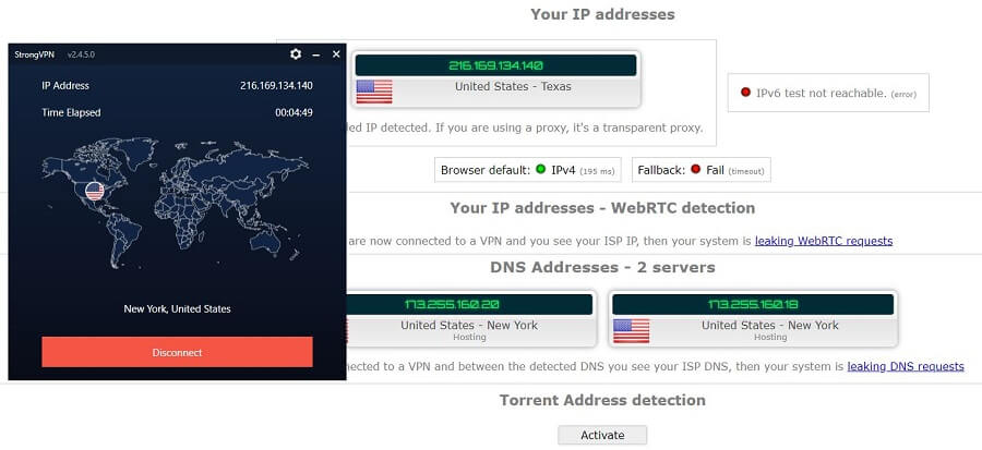 StrongVPN IP Leak Test