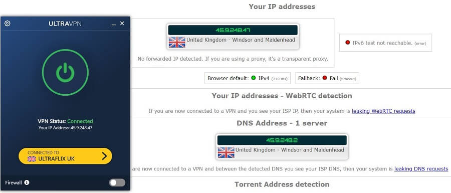 UltraVPN IP Leak Test