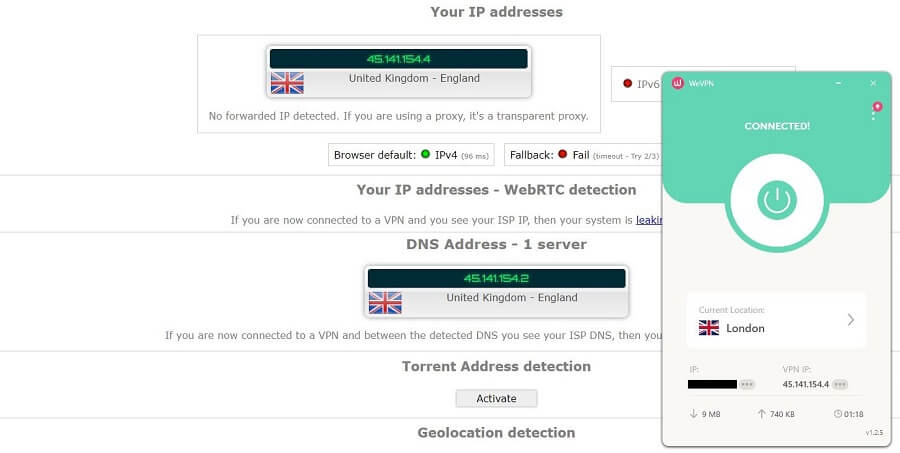 WeVPN IP Leak Test