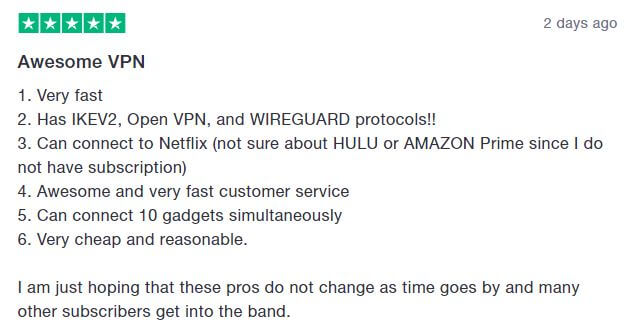 WeVPN Trustpilot