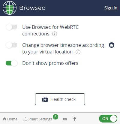 Χαρακτηριστικά ασφαλείας Browsec VPN