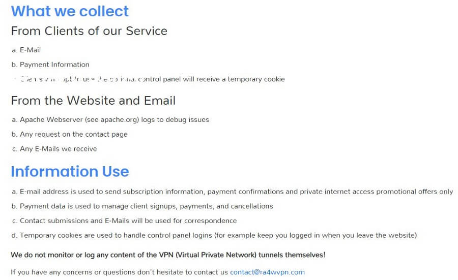 Ra4wVPN Privacy Policy