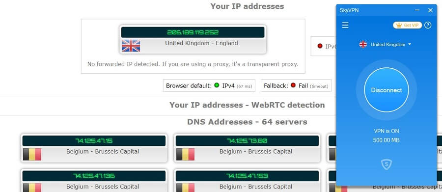 SkyVPN IP Leak test